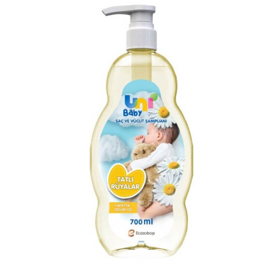 Uni Baby Tatlı Rüyalar saç ve vücut şampuanı 700 ml papatya özlü saf su içeren göz yakmaz hipoalerjenik pH uyumlu- 1