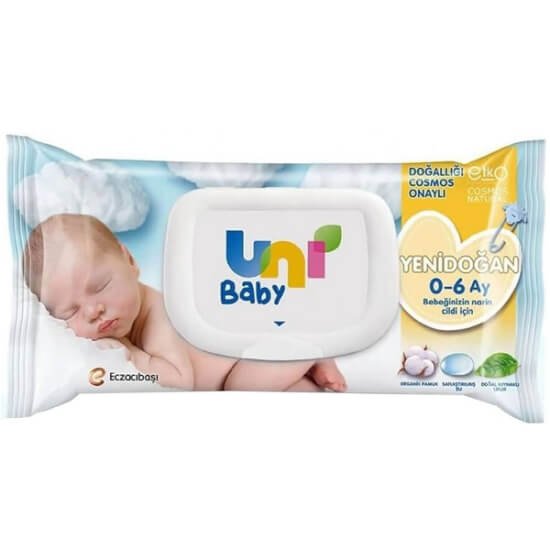 Uni Baby Yenidoğan pamuk ıslak mendil 40 yaprak, %100 doğal lif, organik pamuk, saf su, hassas ciltlere nazik temizlik- 1