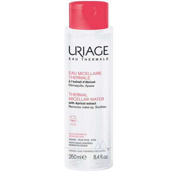 Uriage Eau Thermale Micellar Water hassas ciltler için misel su 250 ml göz yüz boyun makyaj temizler termal su kayısı özü- 1