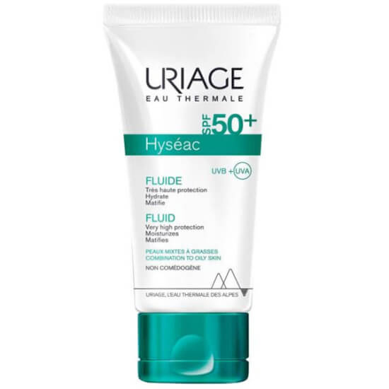 Uriage Hyséac Fluide SPF 50 50 ml yağlı ciltler için yağsız güneş kremi UVA UVB koruma matlaştırıcı meyan kökü özlü- 1