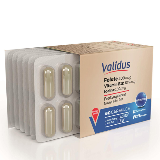 Validus Folat Quatrefolic 400 mcg + Vitamin B12 + Vitamin B6 + Iodine 60 Kapsül - 1