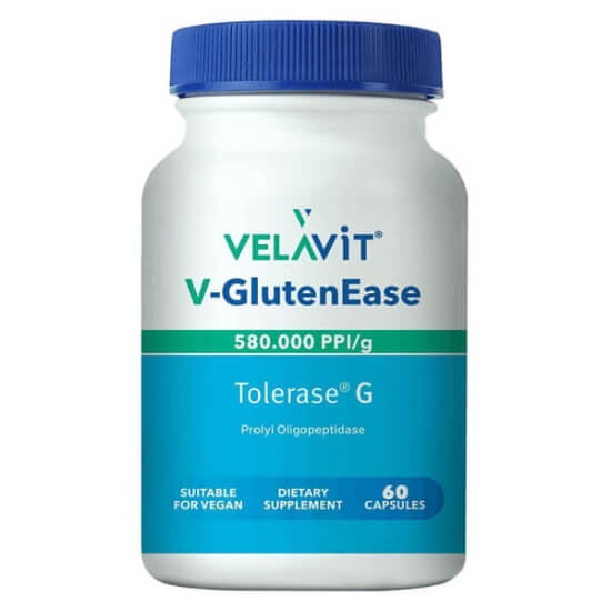 Velavit Glutenease 60 kapsül vegan gıda takviyesi Prolil oligopeptidaz 70 mg Tolerase G glutenaz enzimli kutu- 1