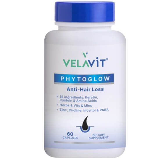 Velavit Phytoglow Anti Hair Loss 60 kapsül saç takviyesi inositol 250 mg çinko 10 mg D3 5 µg MSM keratin- 1
