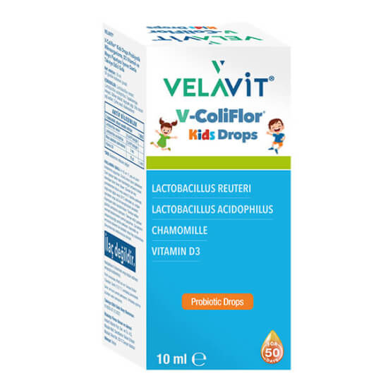 Velavit V Coliflor Kids Drops 10 ml çocuk probiyotik damla, mayıs papatyası ekstresi ve D3 vitamini destekli- 1