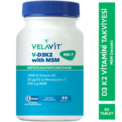 Velavit - Velavit V D3K2 With MSM 60 Tablet D3 K2 Vitamini ve MSM Takviyesi Velavit - Velavit V D3K2 With MSM 60 Tablet D3 K2 Vitamini ve MSM Takviyesi
