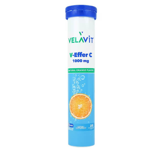 Velavit V Effer C 1000 mg 20 efervesan tablet C vitamini takviyesi şeker içermez portakal aromalı vejetaryen- 1