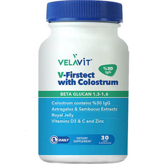 Velavit V Firstect With Colostrum 30 tablet 350 mg kolostrum 100 mg beta glukan C ve D3 vitamini çinko arı sütü- 1