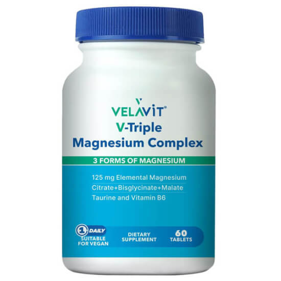 Velavit V Triple Magnesium Complex 60 tablet magnezyum 125 mg sitrat malat bisglisinat B6 10 mg taurin 25 mg- 1
