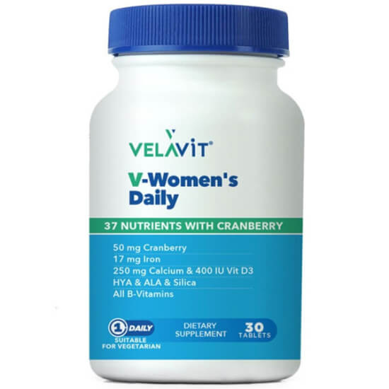 Velavit V Womens Daily kadınlara özel multivitamin 30 tablet B12 D3 250 mg kalsiyum C E vitamin magnezyum çinko demir- 1