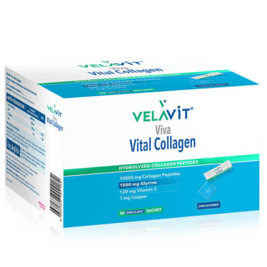 Velavit Viva Vital Collagen 30 saşe 10000 mg hidrolize kolajen 120 mg C vitamini 1000 mg glisin 1 mg bakır- 1