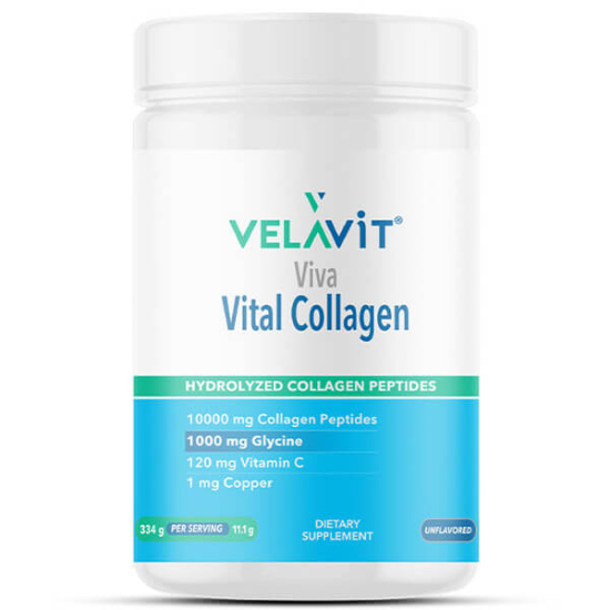 Velavit Viva Vital Collagen 334 g toz kolajen, 1 ölçekte 10000 mg hidrolize kolajen 120 mg C vitamini 1000 mg glisin- 1