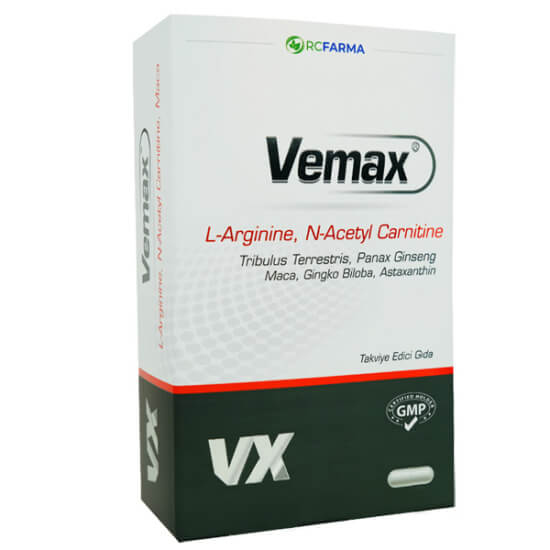 Vemax 30 kapsül takviye edici gıda L-Arjinin HCL 400 mg Panax Ginseng 80 mg Ginkgo Biloba çinko Koenzim Q10- 1