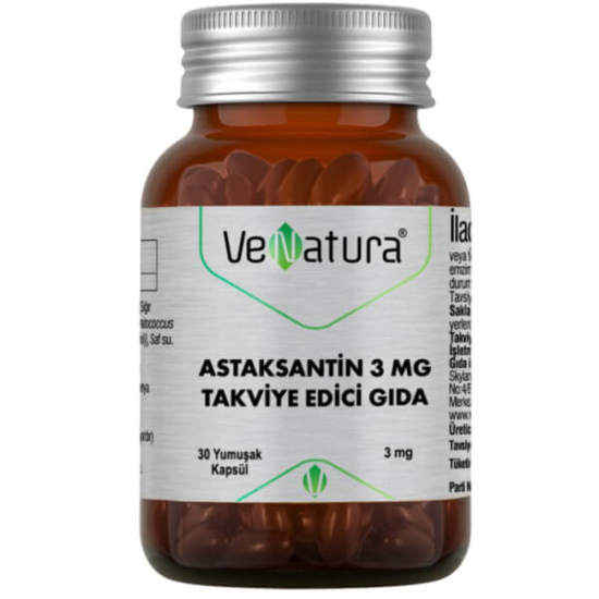 Venatura Astaksantin 3 mg 30 yumuşak kapsül takviye, antioksidan astaksantin içerir, 11+ yetişkinler için- 1