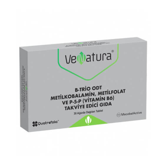 Venatura B Trio ODT 30 tablet, metilkobalamin B12 1000 µg, metilfolat folik asit 400 µg, P5P B6 0,5 mg takviye- 1