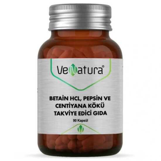 Venatura Betain HCl Pepsin 90 tablet takviye edici gıda Betain HCl 1500 mg Pepsin 150 mg Centiyana kökü ekstresi- 1