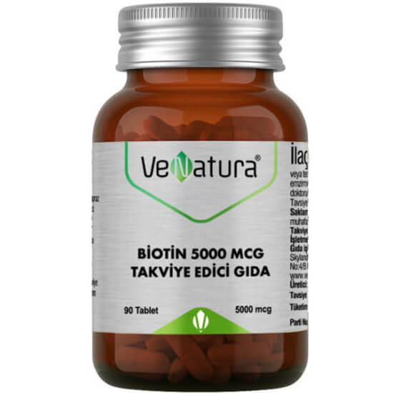 Venatura Biotin 5000 mcg 90 tablet biotin takviyesi kutusu B7 vitamini 5000 µg %10000 BRD günde 1 tablet- 1