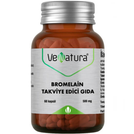 Venatura Bromelain 60 kapsül takviye edici gıda, 500 mg bromelain 2400 GDU/g, bitkisel kapsül, günde 1 kapsül- 1