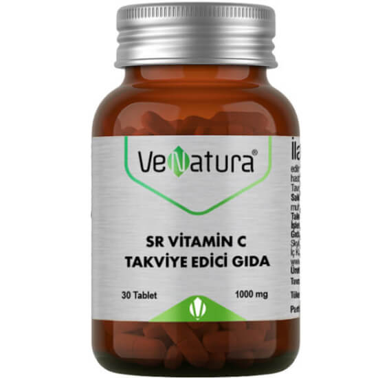 Venatura SR Vitamin C 1000 mg 30 tablet sürekli salınım SR L-askorbik asit içeren C vitamini takviyesi kutusu- 1