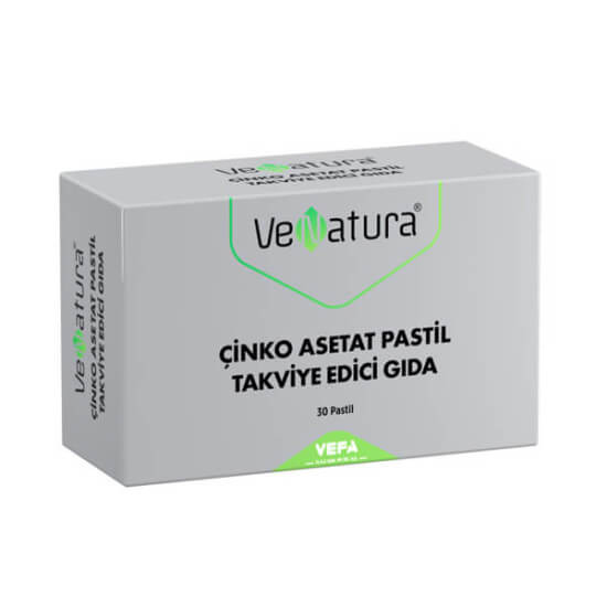 Venatura Çinko Asetat Pastil 30 pastil takviye edici gıda, her pastilde 15 mg çinko, 11 yaş ve üzeri- 1