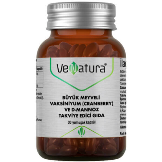 Venatura Cranberry ve D-Mannoz 30 kapsül takviye, 250 mg cranberry ekstresi ve 200 mg D-mannoz içerir- 1