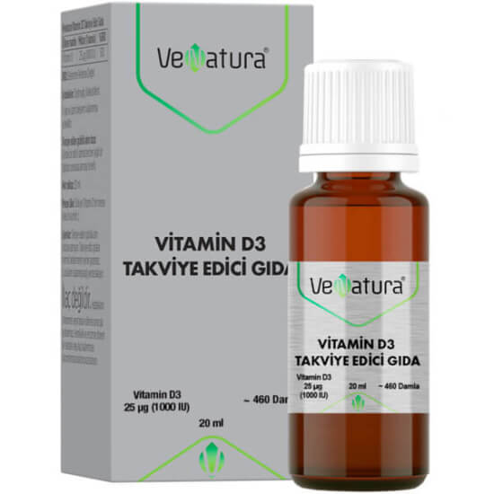 Venatura D3 Damla 20 ml D3 K2 vitamin damla, 1 damlada 25 µg D3 ve 20 µg K vitamini, takviye edici gıda- 1