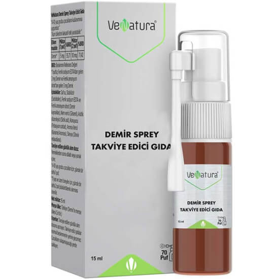 Venatura Demir Sprey 15 ml her puf 5 mg demir takviyesi 4 yaş üzeri kullanım için ağız içi dilaltı sprey şişe kutu- 1