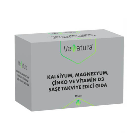 Venatura Kalsiyum Magnezyum Çinko D3 30 saşe 1000 mg kalsiyum 100 mg magnezyum 15 mg çinko 25 µg D3- 1