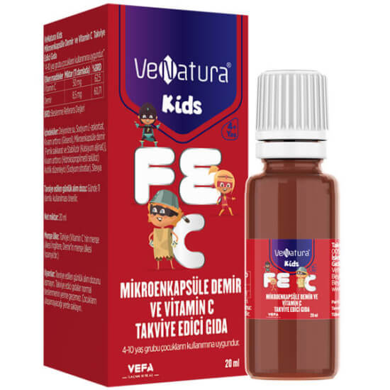 Venatura Kids mikroenkapsüle demir ve Vitamin C damla 20 ml çocuk takviyesi 8,5 mg demir 50 mg C vitamini- 1
