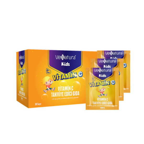 Venatura Kids Vitamin C 30 saşe toz gıda takviyesi kutusu, her saşe 500 mg C vitamini, 4-10 yaş çocuklar için- 1