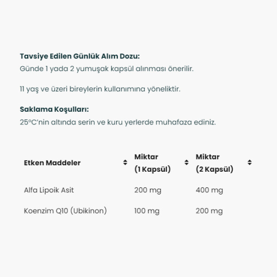 Venatura Koenzim Q10 ve Alfa Lipoik Asit 60 Yumuşak Kapsül - 2