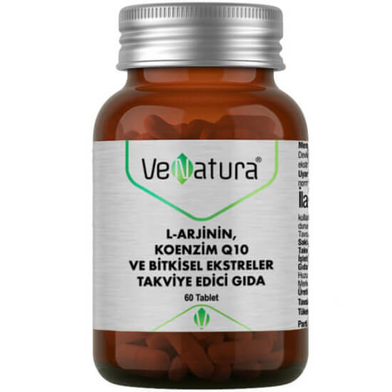 Venatura L-Arjinin Koenzim Q10 ve bitkisel ekstreler 60 tablet 1000 mg L-Arjinin 60 mg CoQ10 Tribulus Maka Ginseng- 1