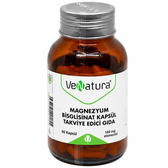 Venatura Magnezyum Bisglisinat 60 kapsül takviye edici gıda, kapsül başına 160 mg elementel magnezyum