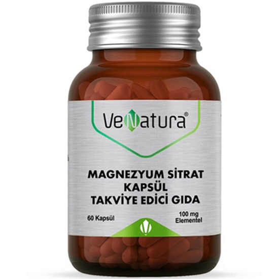 Venatura Magnezyum Sitrat 60 kapsül, her kapsülde 100 mg elementel magnezyum, 11 yaş üzeri mineral takviye- 1