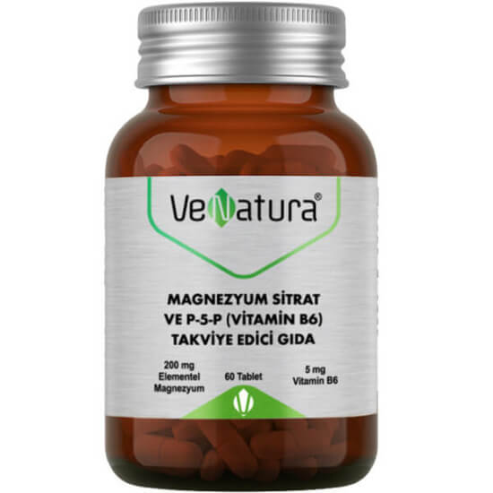 Venatura Magnezyum Sitrat P5P Vitamin B6 60 tablet, 200 mg magnezyum ve 5 mg B6 içeren takviye- 1