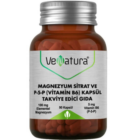 Venatura Magnezyum Sitrat P5P Vitamin B6 90 kapsül takviye, günlük doz 200 mg magnezyum 10 mg B6 içerir- 1