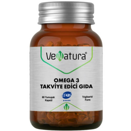 Venatura Omega 3 60 yumuşak kapsül balık yağı 950 mg, Omega 3 617,5 mg, EPA 342 mg, DHA 228 mg, 11+- 1