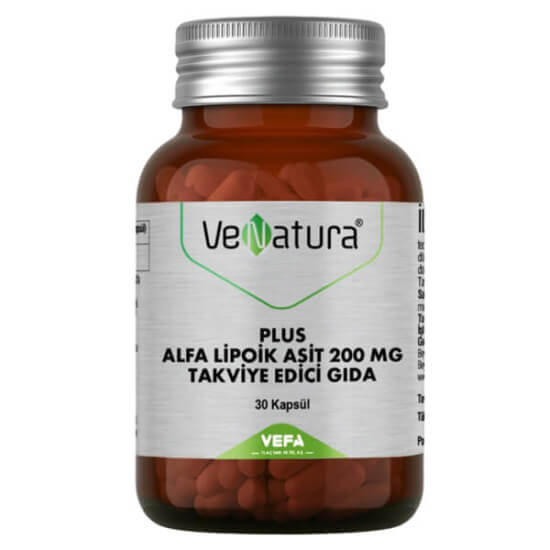 Venatura Plus Alfa Lipoik Asit 200 mg 30 kapsül takviye edici gıda kutusu R-alfa lipoik asit 11 yaş ve üzeri- 1