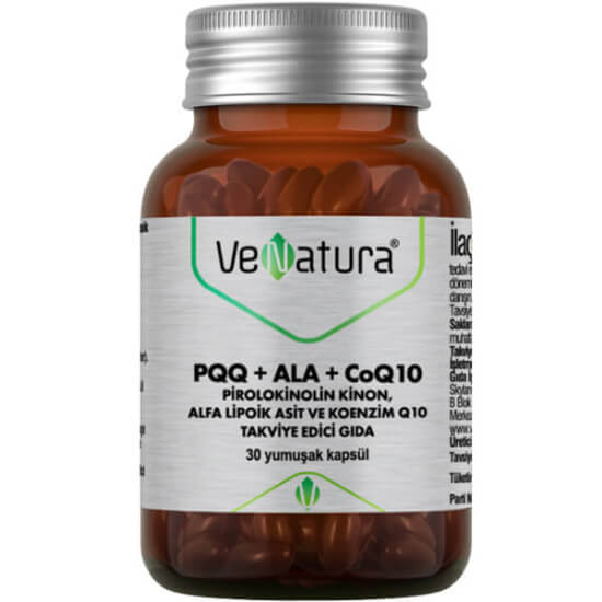Venatura PQQ ALA CoQ10 30 kapsül takviye, her kapsül 100 mg Koenzim Q10, 100 mg ALA, 20 mg PQQ içeriği- 1