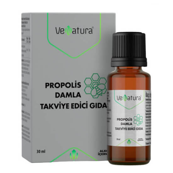Venatura Propolis Damla 30 ml 1 ml’de 100 mg propolis 5 mg polifenol içeren damla takviye gıda şişe kutu- 1