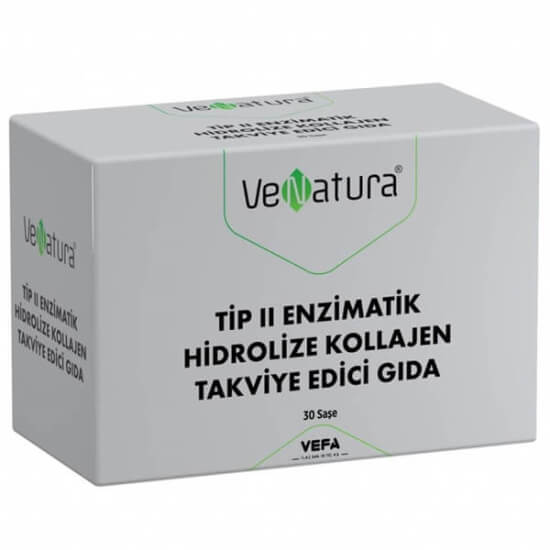 Venatura Tip 2 enzimatik hidrolize kollajen 30 saşe kutu, saşe başı 2000 mg Tip II kollajen kaynağı, 600 mg kahve ekstresi- 1