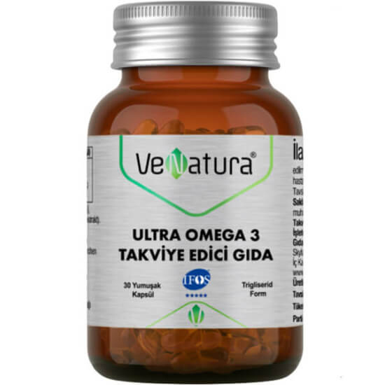 Venatura Ultra Omega 3 30 yumuşak kapsül balık yağı takviyesi, kapsülde 1152 mg omega-3 576 mg EPA 432 mg DHA- 1