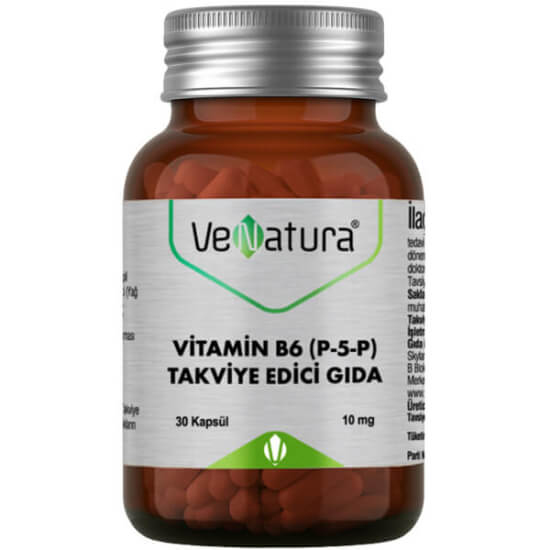 Venatura Vitamin B6 P5P 30 kapsül takviye, her kapsülde 10 mg piridoksal 5 fosfat, 11 yaş ve üzeri kullanım- 1