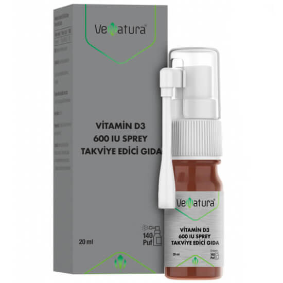 Venatura Vitamin D3 600 IU sprey 15 µg kolekalsiferol zeytinyağı bazlı D vitamini takviyesi 11 yaş+- 1