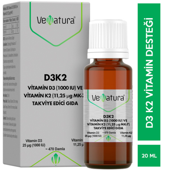 Venatura Vitamin D3 Ve Menaquinon 7 (11,25 mcg) 20 ML D3 K2 Vitamini - 1