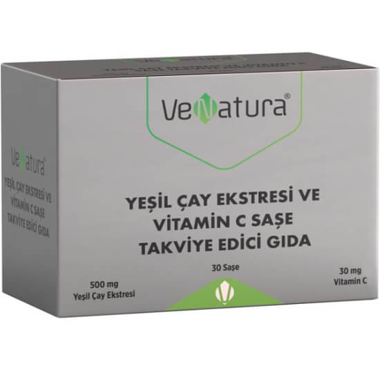 Venatura Yeşil Çay Ekstresi ve Vitamin C 30 saşe, 500 mg yeşil çay ekstresi, 490 mg polifenol, 250 mg EGCG- 1