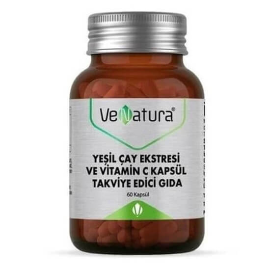 Venatura Yeşil Çay Ekstresi + C Vitamini 60 kapsül, 250 mg yeşil çay ekstresi, 15 mg C vitamini, 122,5 mg EGCG- 1