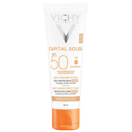 Vichy Capital Soleil Anti Dark Spot SPF 50 50 ml renkli güneş kremi leke karşıtı Phe-Resorcinol Vichy Thermal su- 1