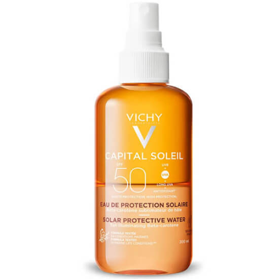 Vichy Capital Soleil SPF 50 güneş koruyucu sprey 200 ml yüz ve vücut için Vichy Mineral Termal Suyu ve beta karoten- 1