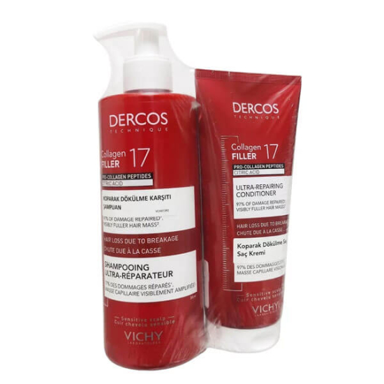  Vichy Dercos Collagen Filler 17 Şampuan 400 ml Saç Bakım Kremi 200 ml - 1