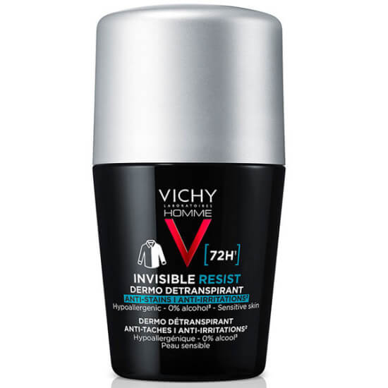 Vichy Invisible Resist iz bırakmayan erkek roll on deodorant 50 ml beyaz şişe mavi etiket terleme ve koku önleyici- 1